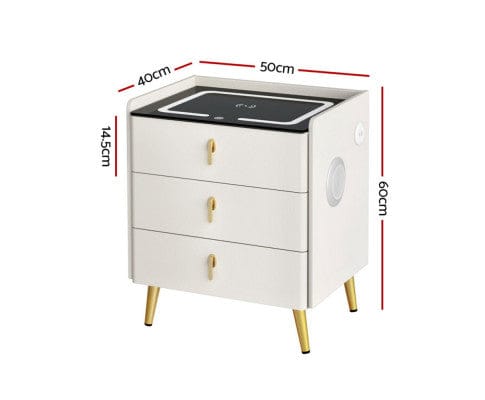 Artiss Bedside Table Bedside Table Wireless Charging - ALMA White