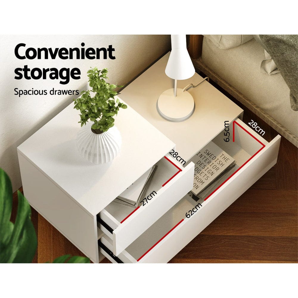 Artiss Bedside Table Bedside Tables LED 2 Drawers - REMI White