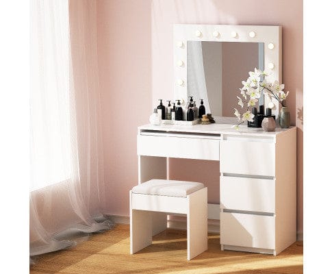 Artiss Dressing Table Dressing Table Set Stool 12 Led Bulbs White