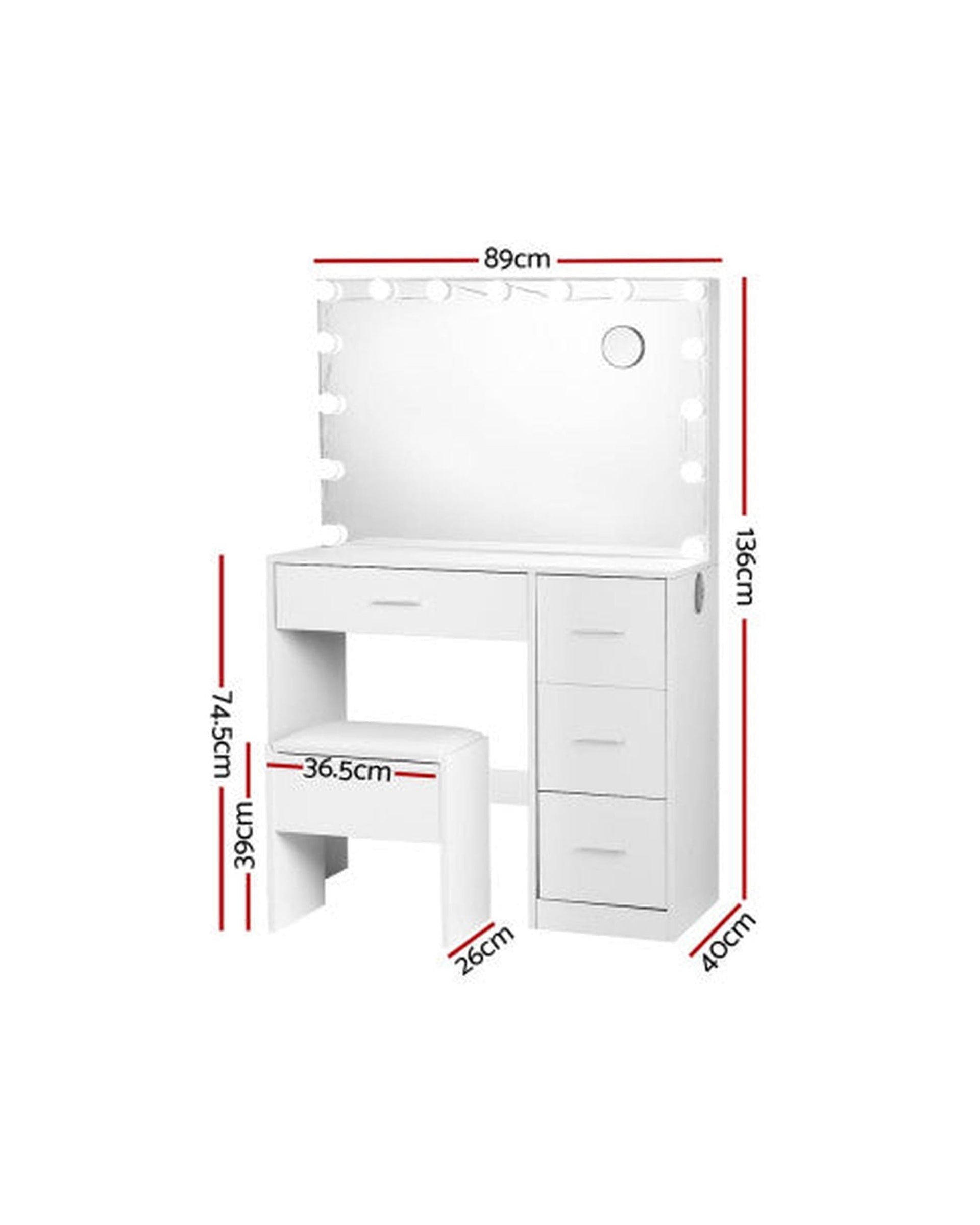 Artiss Dressing Table Dressing Table Set Stool 15 Led Bulbs White Darcy