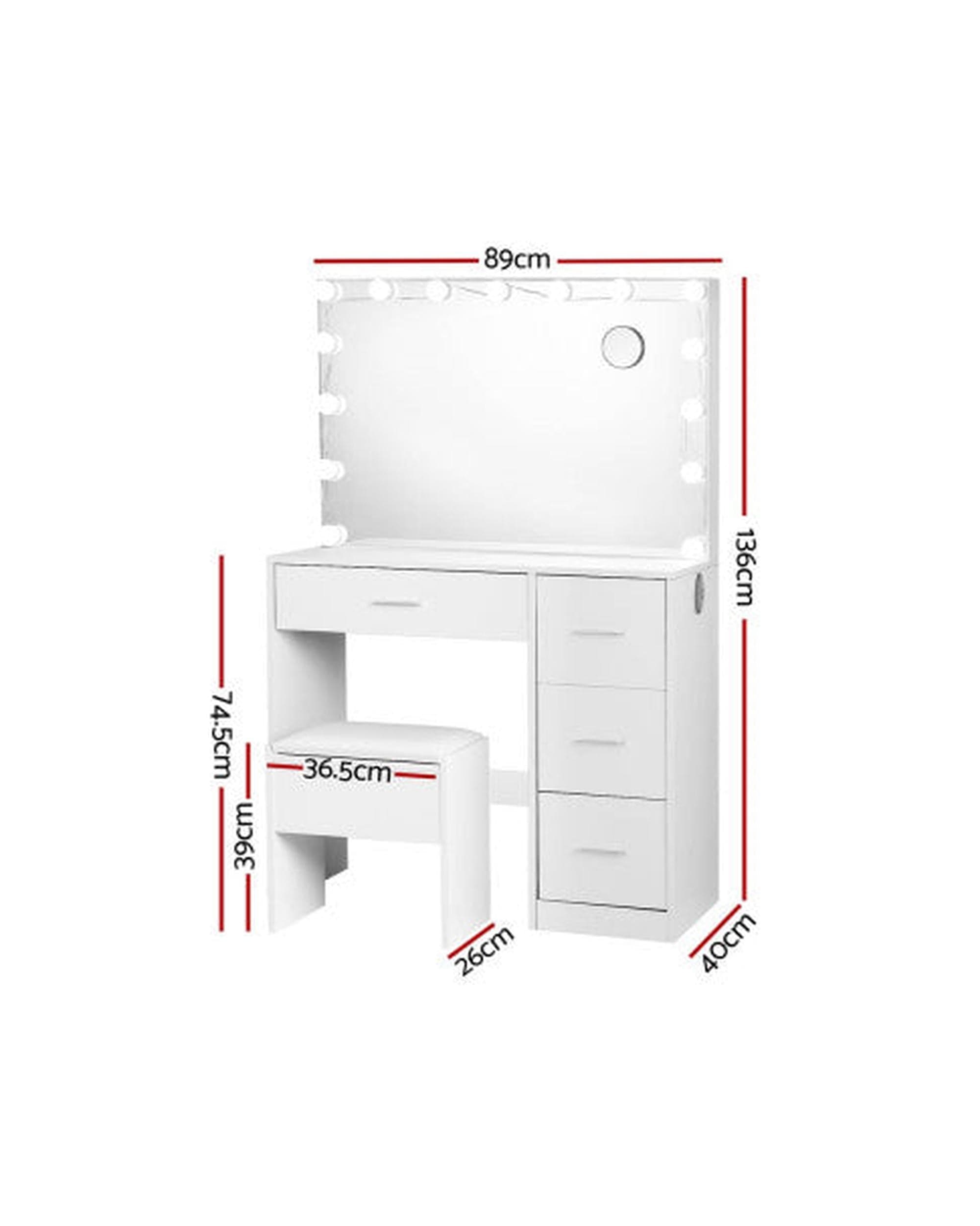 Artiss Dressing Table Dressing Table Set Stool 15 Led Bulbs White Darcy