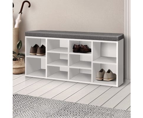 Artiss Shoe Rack Fabric Shoe Bench with Storage Cubes - White