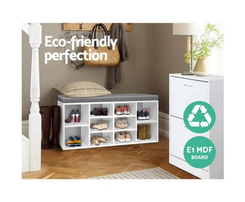 Artiss Shoe Rack Fabric Shoe Bench with Storage Cubes - White
