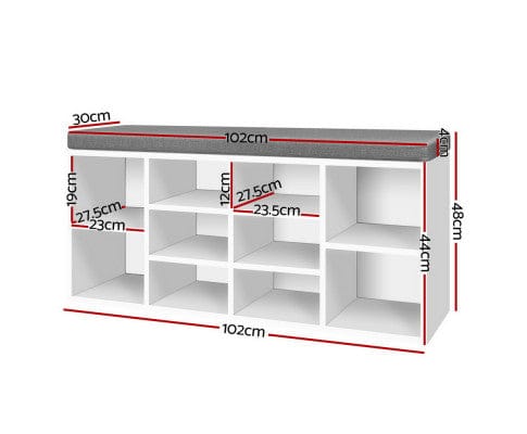 Artiss Shoe Rack Fabric Shoe Bench with Storage Cubes - White