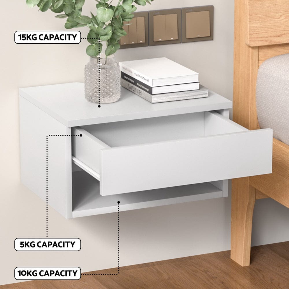 Artiss Bedside Table Floating Bedside Table Nightstand Drawer White