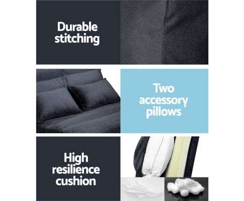 Artiss Sofa Floor Lounge Sofa Bed 2-seater Charcoal Suede