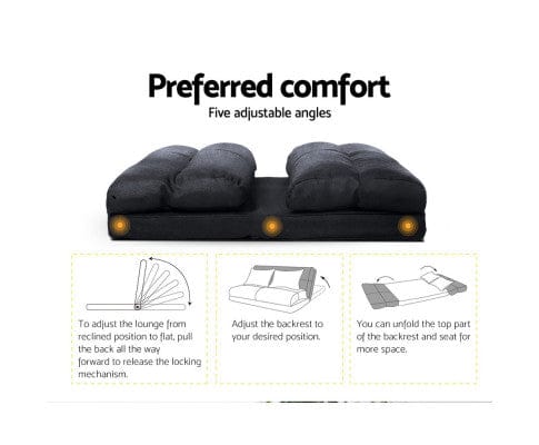 Artiss Sofa Floor Lounge Sofa Bed 2-seater Charcoal Suede