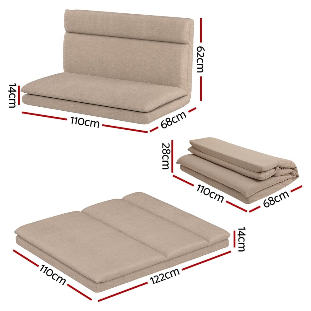 Artiss Sofa Floor Lounge Sofa Bed 2 Seater Linen Beige