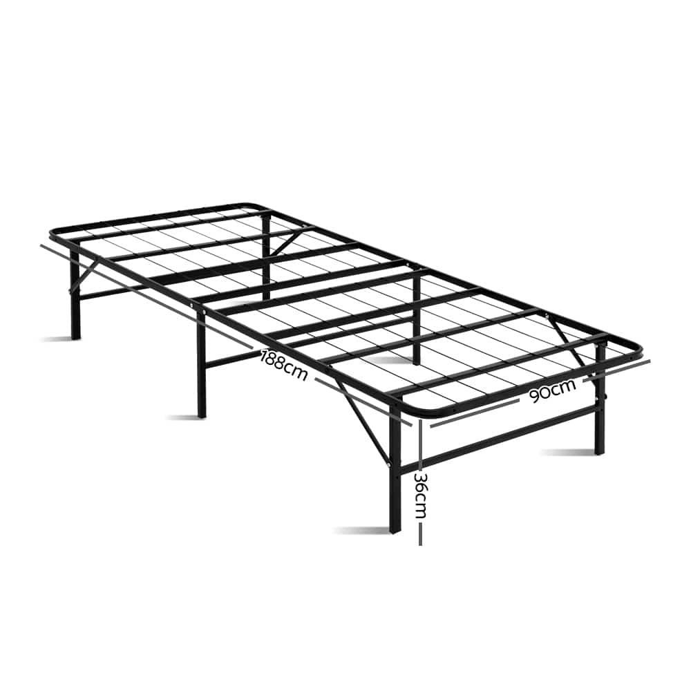 Artiss Base Foldable Metal Bed Frame - Black - SINGLE SIZE