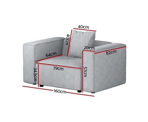 Artiss Sofa Modular Sofa Chaise Set 1-Seater Grey