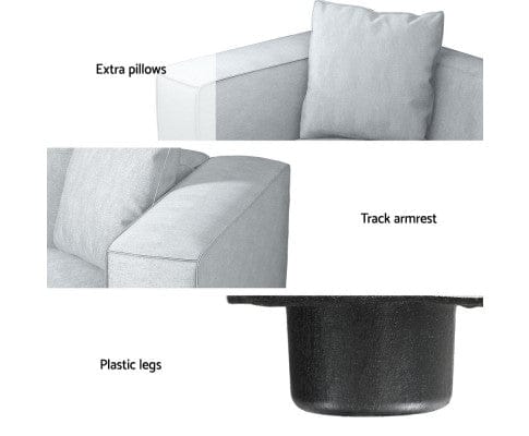 Artiss Sofa Modular Sofa Chaise Set 3-Seater Grey