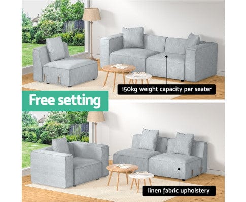 Artiss Sofa Modular Sofa Chaise Set 3-Seater Grey