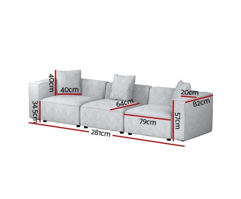 Artiss Sofa Modular Sofa Chaise Set 3-Seater Grey
