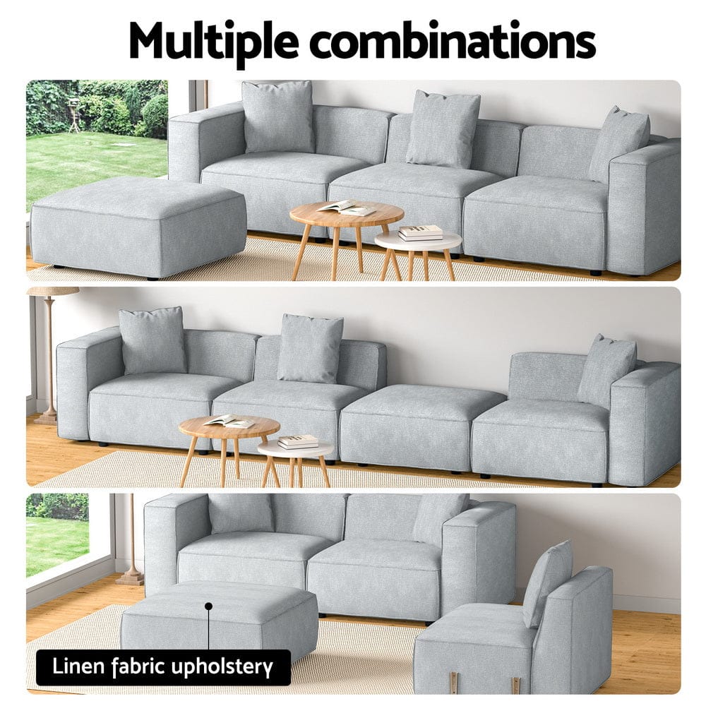 Artiss Sofa Modular Sofa Chaise Set 4-Seater Grey