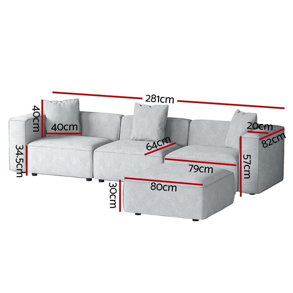 Artiss Sofa Modular Sofa Chaise Set 4-Seater Grey