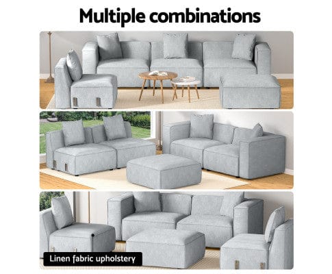Artiss Sofa Modular Sofa Chaise Set 5-Seater Grey