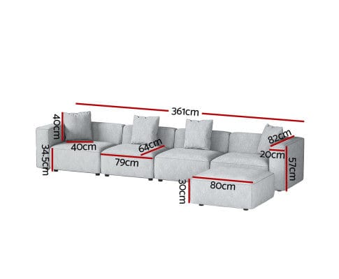 Artiss Sofa Modular Sofa Chaise Set 5-Seater Grey