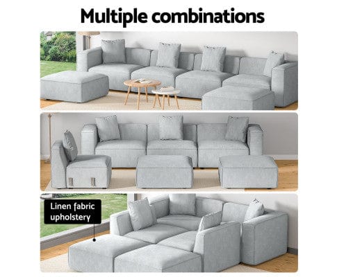 Artiss Sofa Modular Sofa Chaise Set 6-Seater Grey