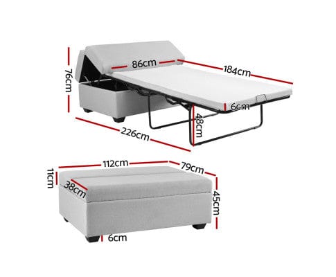 Artiss Ottoman Ottoman & Mattress Storage Sofa Bed 112cm Foldable Grey