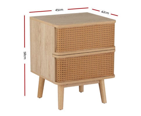 Artiss Bedside Table Rattan Bedside Table Drawers Side End Table Storage Nightstand Oak NORA