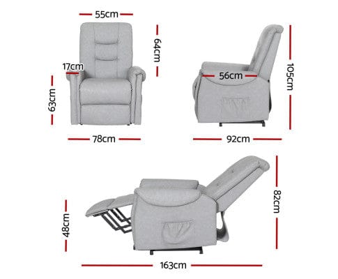 Artiss Massage Chair Recliner Chair Lift Assist Chair Grey Leather