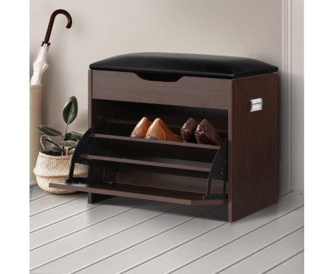 Artiss Shoe Rack Shoe Cabinet Bench Shoes Organiser Storage Rack Wooden Cupboard 15 Pairs