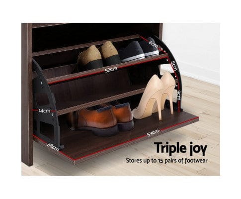Artiss Shoe Rack Shoe Cabinet Bench Shoes Organiser Storage Rack Wooden Cupboard 15 Pairs