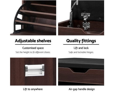 Artiss Shoe Rack Shoe Cabinet Bench Shoes Organiser Storage Rack Wooden Cupboard 15 Pairs
