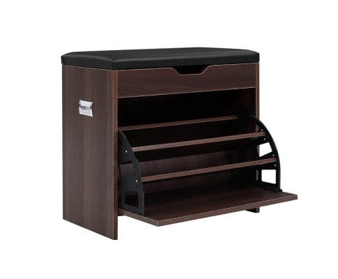 Artiss Shoe Rack Shoe Cabinet Bench Shoes Organiser Storage Rack Wooden Cupboard 15 Pairs