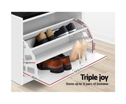 Artiss Shoe Rack Shoe Cabinet Bench Shoes Storage Rack Organiser Drawer White 15 Pairs