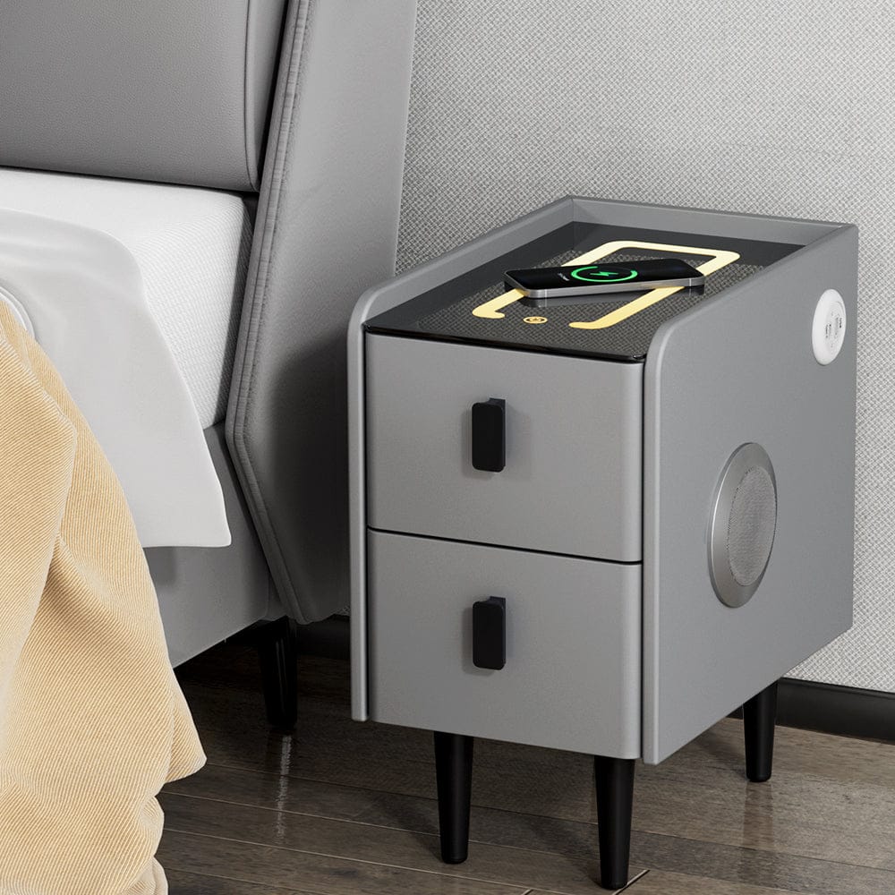 Artiss Bedside Table Smart Bedside Table 2 Drawers with Wireless Charging Ports LED Grey AIDA