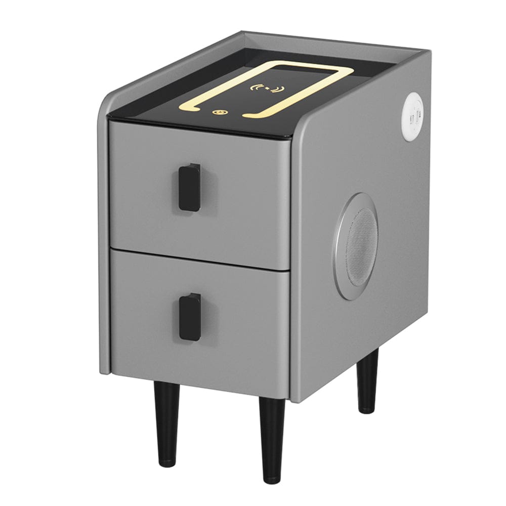 Artiss Bedside Table Smart Bedside Table 2 Drawers with Wireless Charging Ports LED Grey AIDA