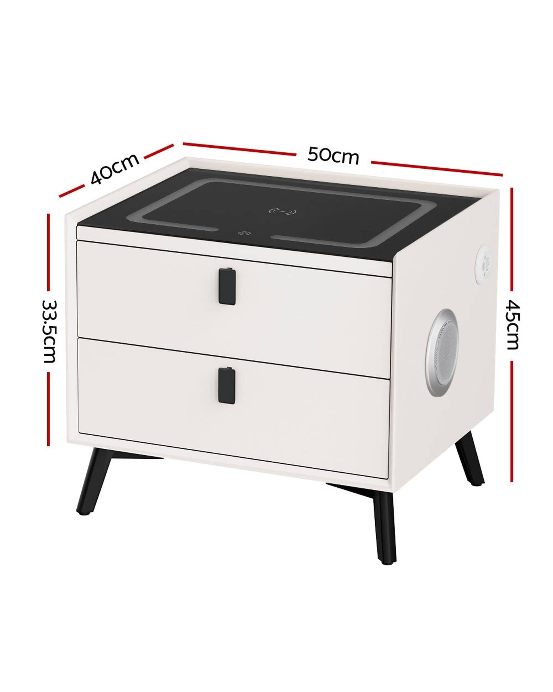 Artiss Bedside Table Smart Bedside Table 2 Drawers with Wireless Charging Ports LED White AIKA