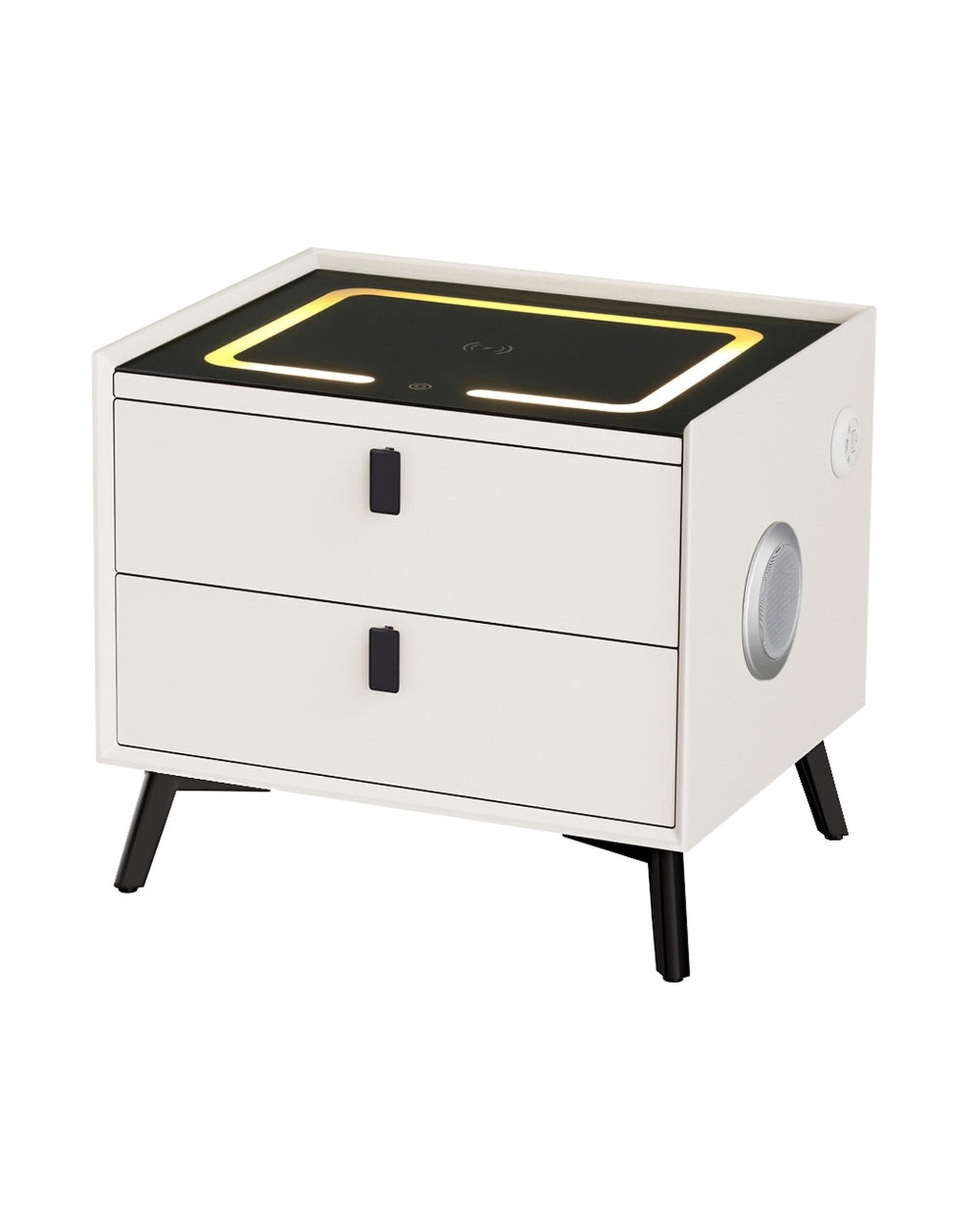 Artiss Bedside Table Smart Bedside Table 2 Drawers with Wireless Charging Ports LED White AIKA