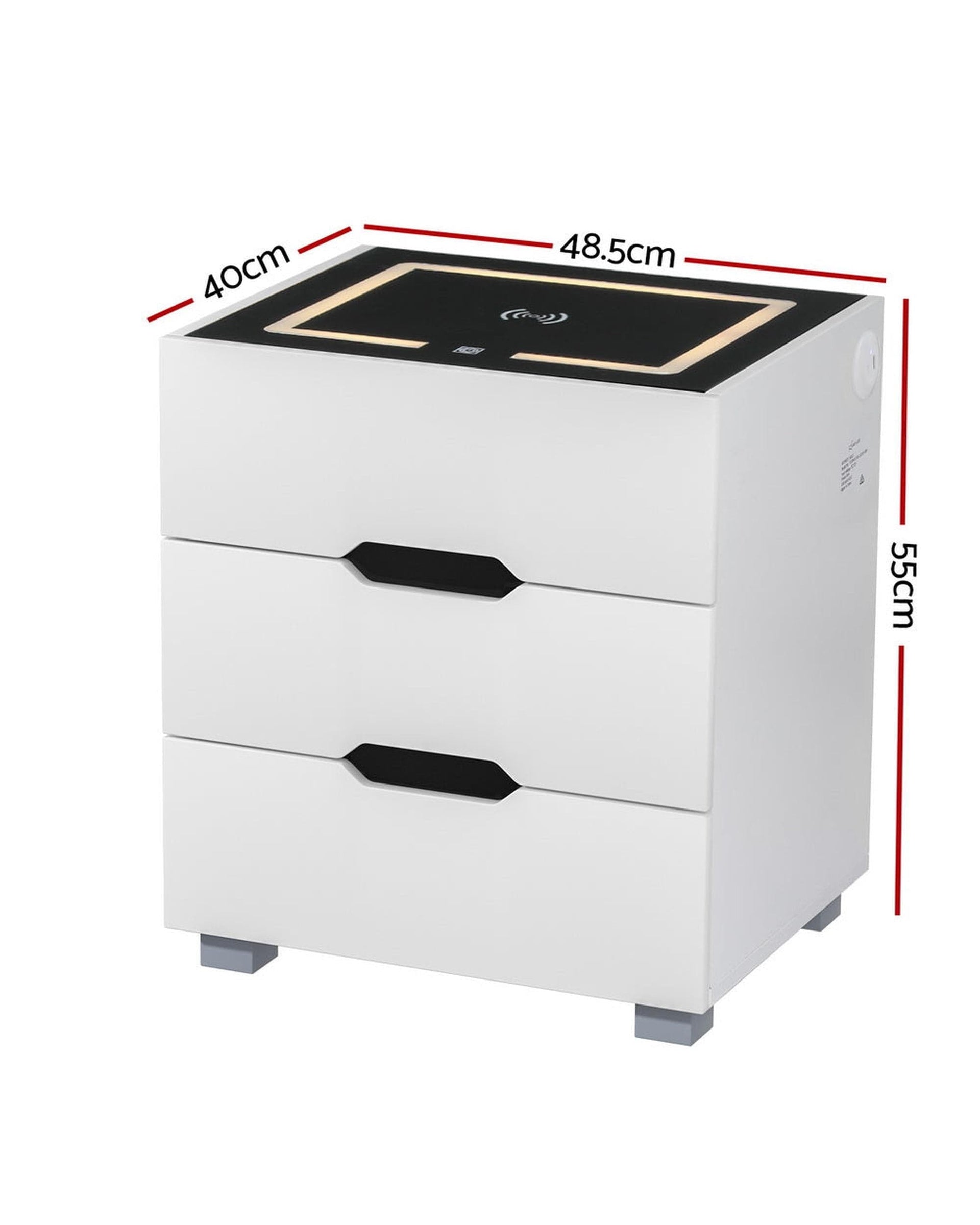 Artiss Bedside Table Smart Bedside Table 3 Drawers with Wireless Charging Ports LED White ADAD