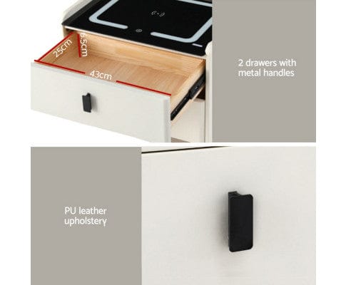 Artiss Bedside Table Smart Bedside Table Wireless Charging - BESS White