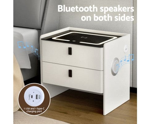 Artiss Bedside Table Smart Bedside Table Wireless Charging - BESS White