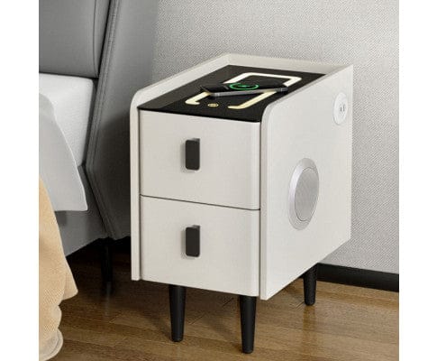 Artiss Bedside Table Smart Bedside Table with Wireless Charging - AIDA White