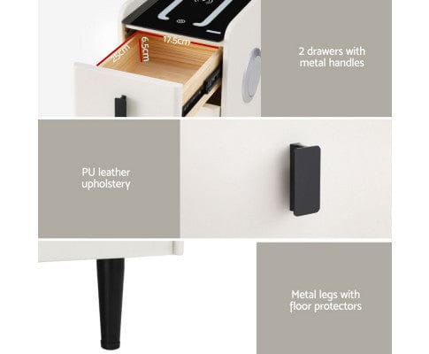 Artiss Bedside Table Smart Bedside Table with Wireless Charging - AIDA White