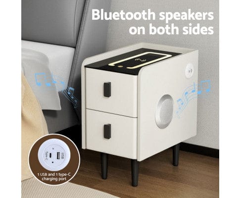 Artiss Bedside Table Smart Bedside Table with Wireless Charging - AIDA White