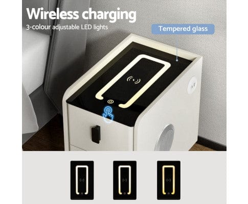 Artiss Bedside Table Smart Bedside Table with Wireless Charging - AIDA White