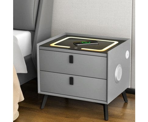 Artiss Bedside Table Smart Bedside Table with Wireless Charging - AIKA Grey