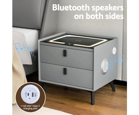 Artiss Bedside Table Smart Bedside Table with Wireless Charging - AIKA Grey