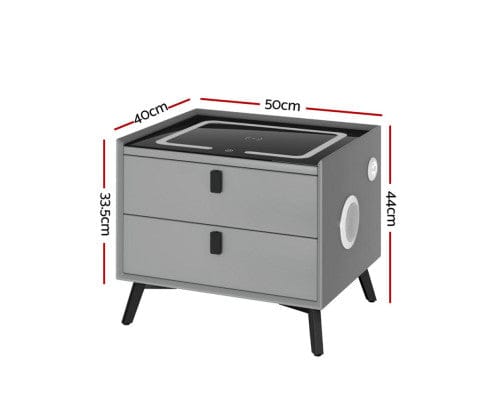 Artiss Bedside Table Smart Bedside Table with Wireless Charging - AIKA Grey