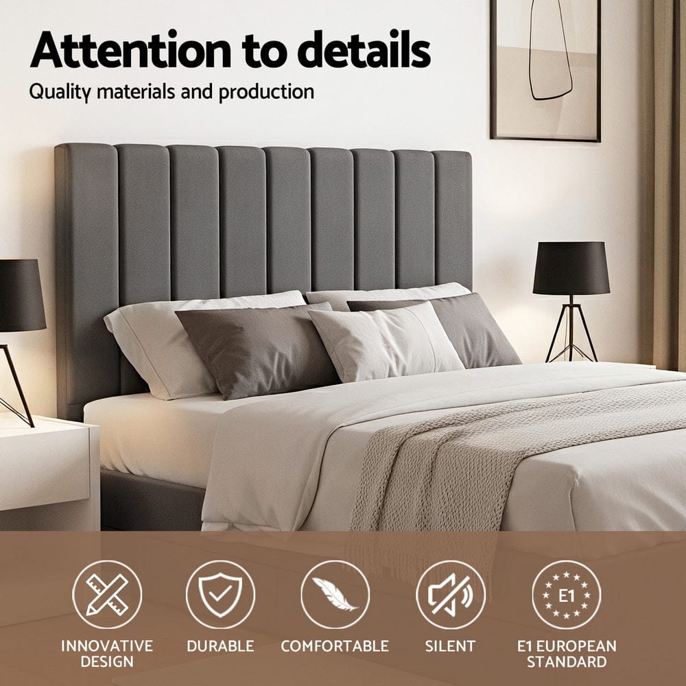 Artiss Bedframe SOL Bed Frame with Storage Grey Velvet Headboard Gas Lift Platform Base