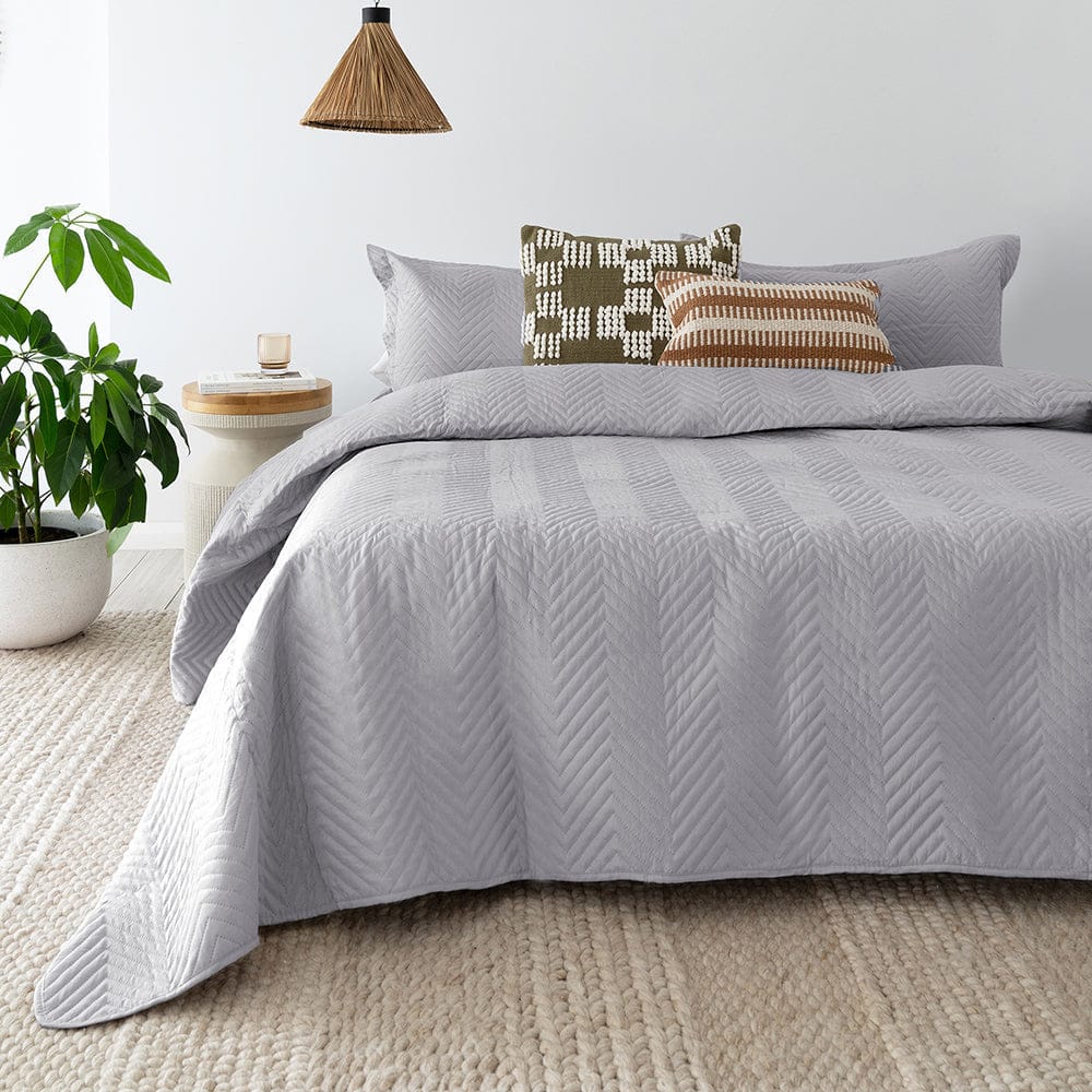 Bambury Bed cover set Silver / Single/Double Bambury | Herringbone Embossed Coverlet Set