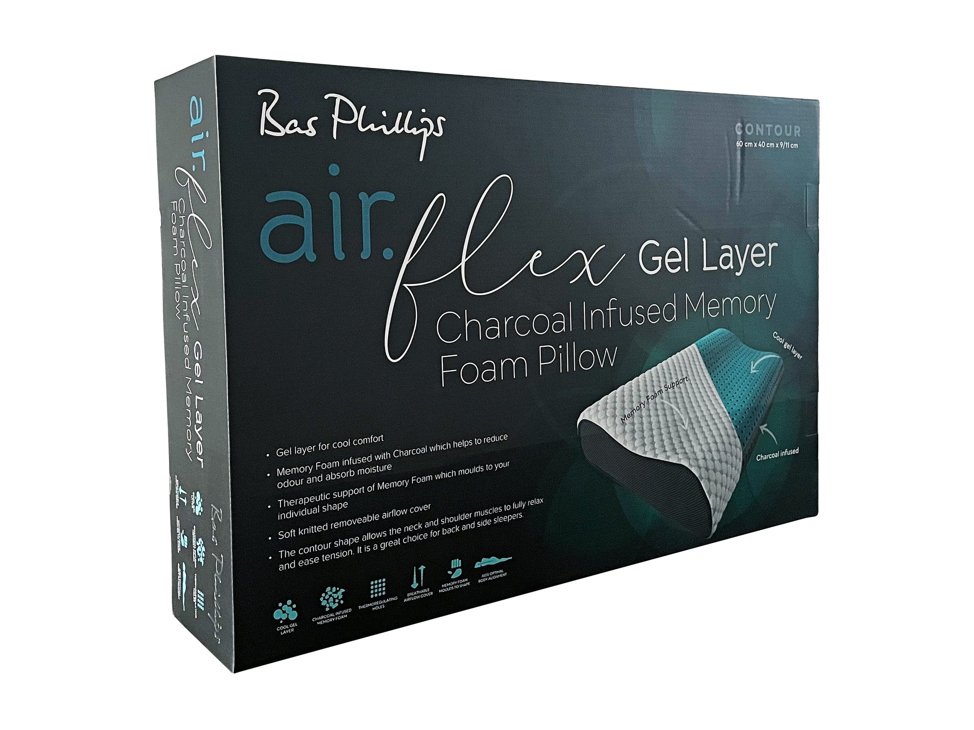 Bas Phillips Pillows/Cushions BAS PHILLIPS | AIR FLEX CHARCOAL INFUSED MF PILLOW WITH GEL LAYER