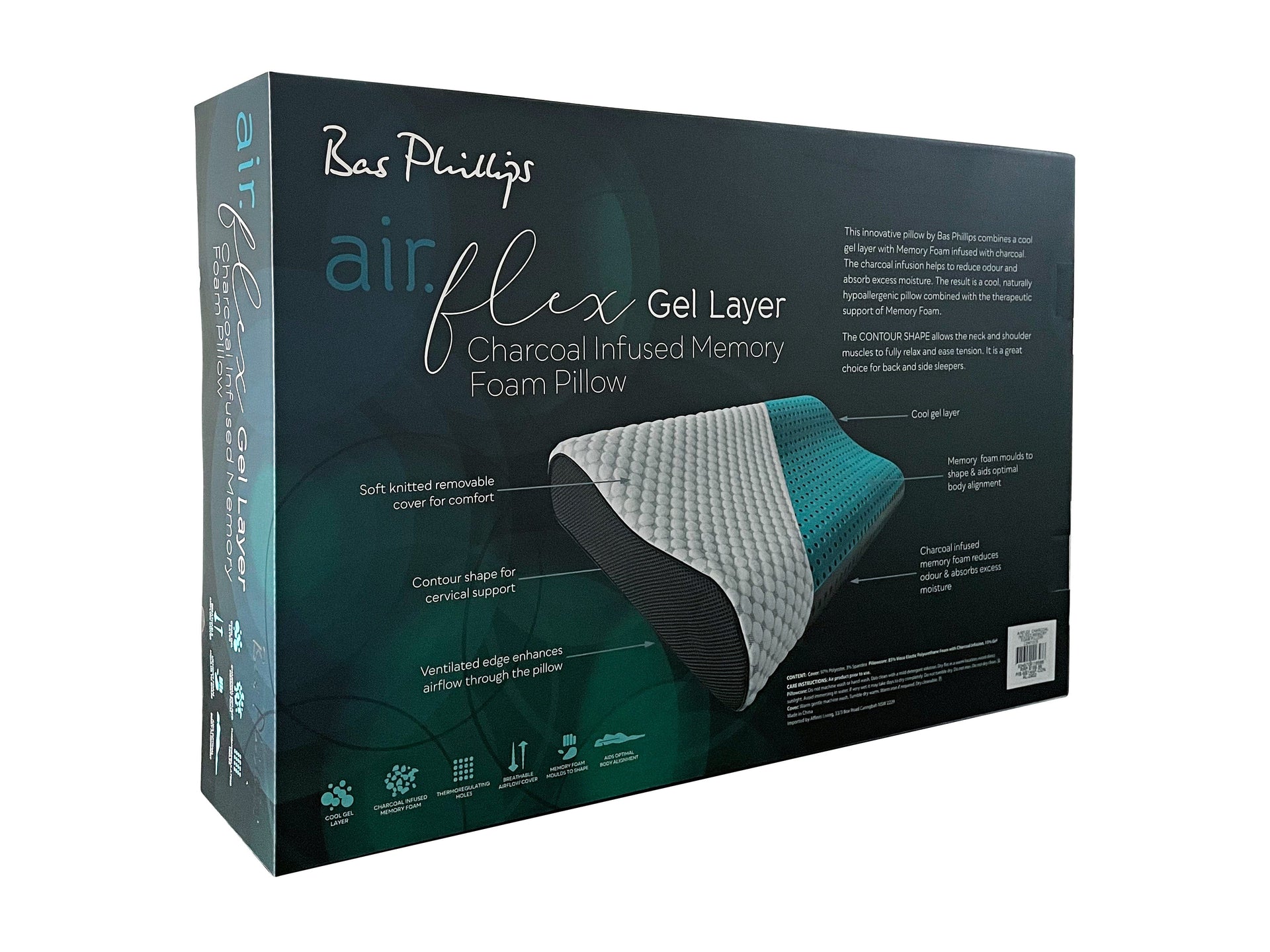 Bas Phillips Pillows/Cushions BAS PHILLIPS | AIR FLEX CHARCOAL INFUSED MF PILLOW WITH GEL LAYER