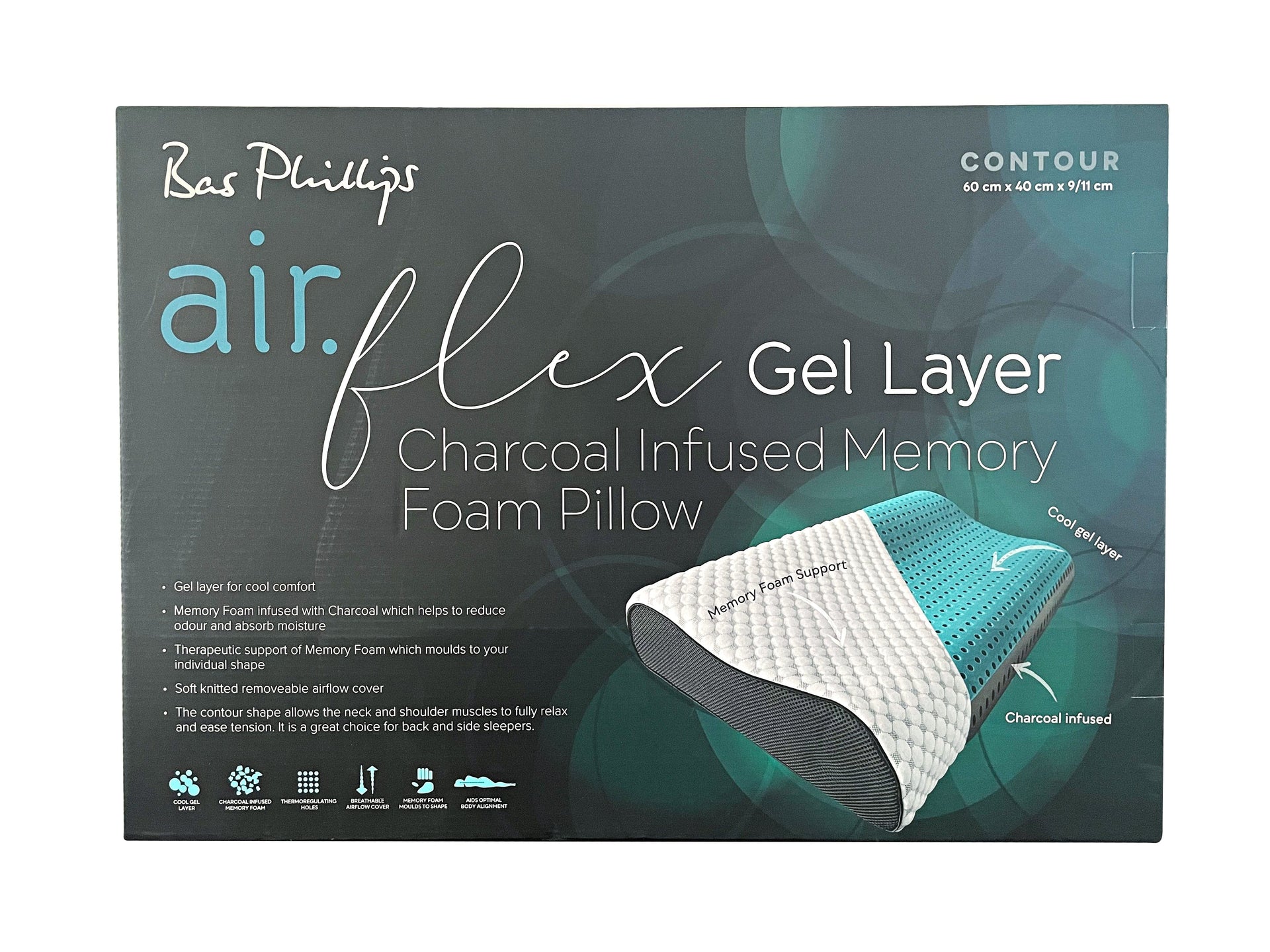 Bas Phillips Pillows/Cushions BAS PHILLIPS | AIR FLEX CHARCOAL INFUSED MF PILLOW WITH GEL LAYER