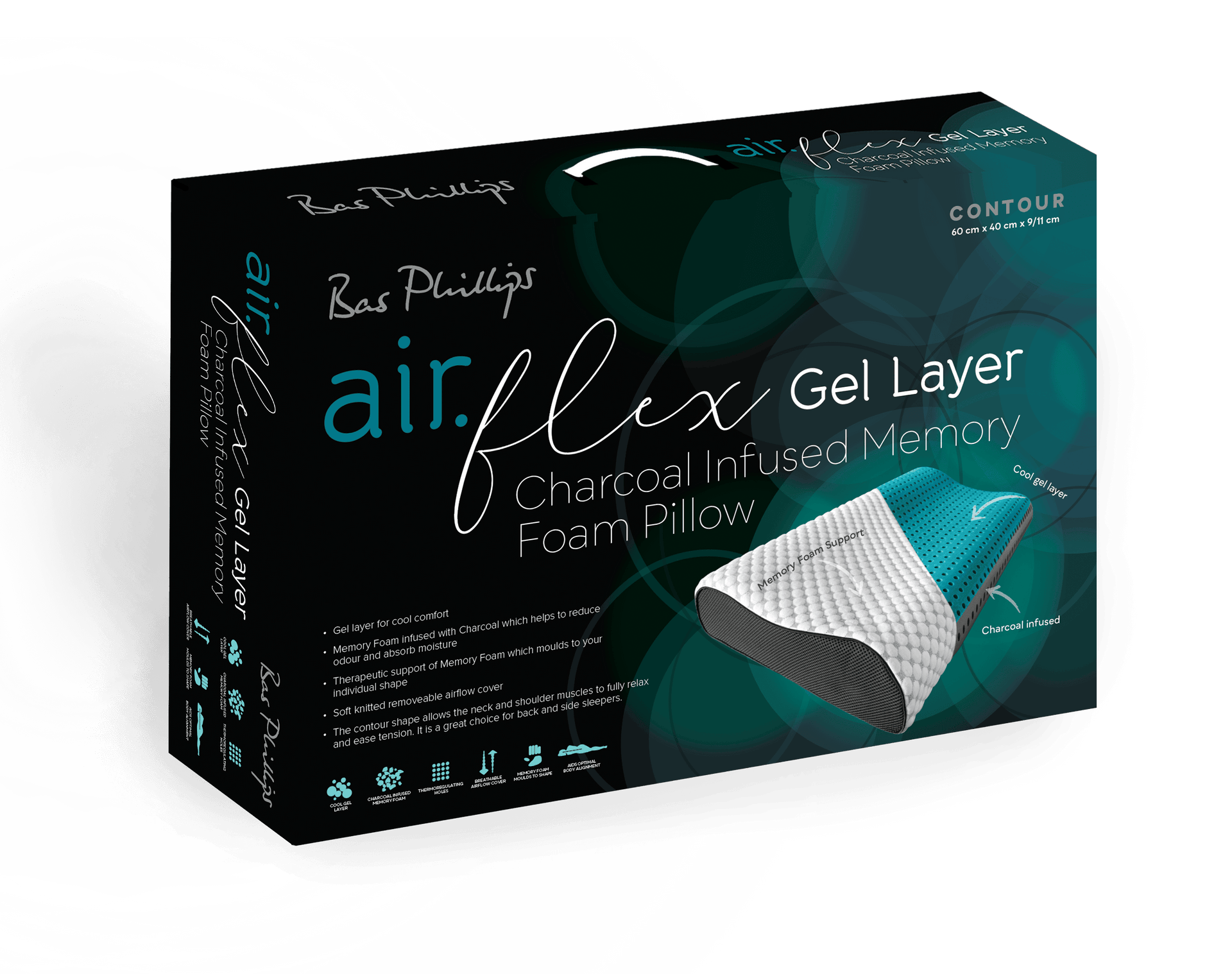 Bas Phillips Pillows/Cushions BAS PHILLIPS | AIR FLEX CHARCOAL INFUSED MF PILLOW WITH GEL LAYER